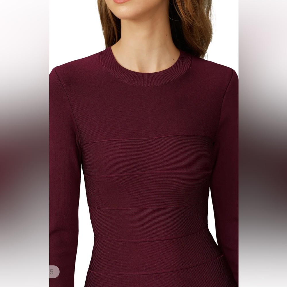 Herve Leger Paris Long Sleeve Bodycon Dress in Burgundy size M new - Picture 3 of 14